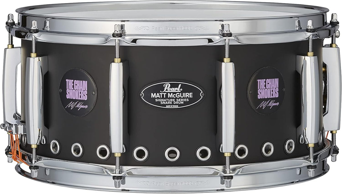 Pearl Matt McGuire 14 Inch x 6.5 Inch Vented Black/Steel Signature Snare Drum - Model MM1465S/C