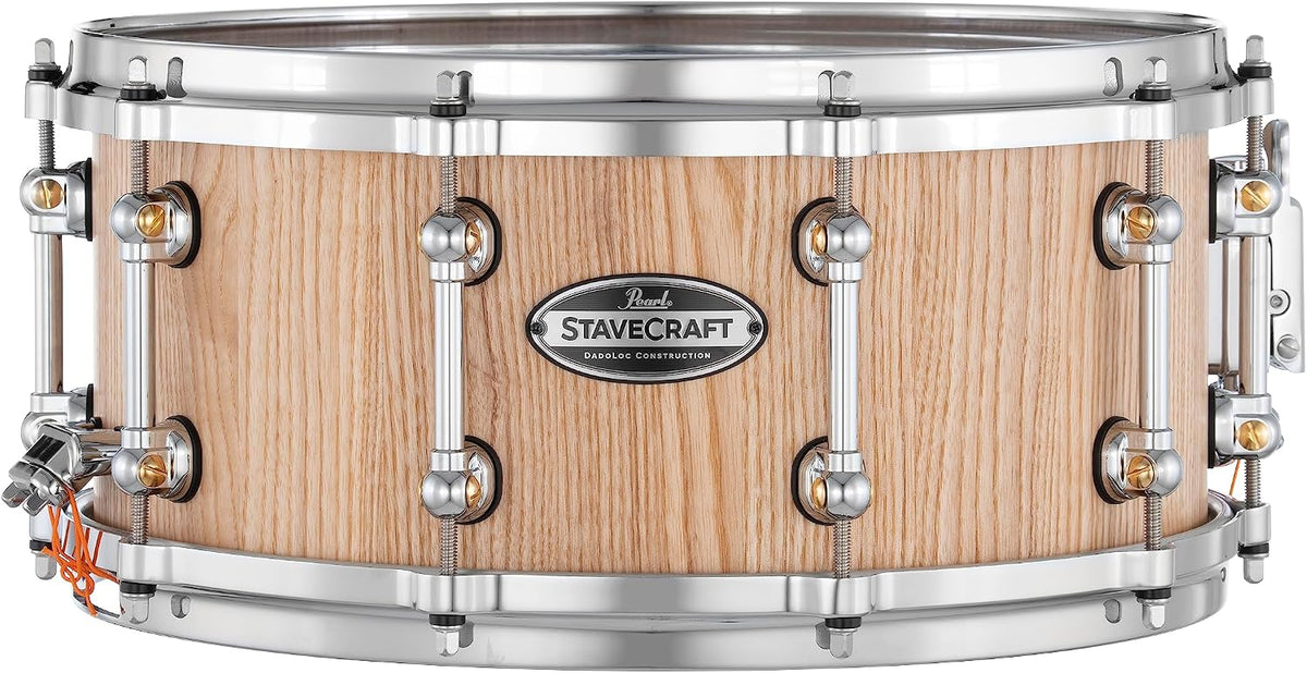 Pearl StaveCraft 14 Inch x 6.5 Inch Ash Wood with Makha DadoLoc Snare Drum - Satin Natural Finish - Model SCD1465AW186