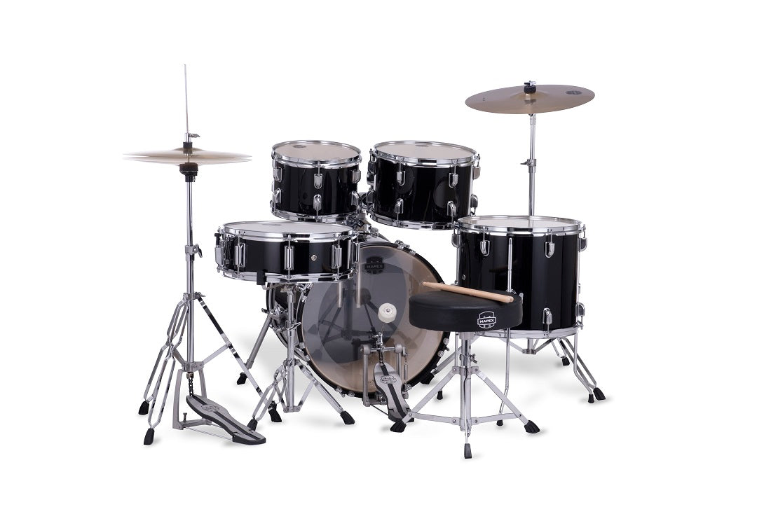 Mapex Comet 5 Piece Drum Set l Complete with Hardware & Cymbals l 22 / 10 / 12 / 14 /16 Configuration l Dark Black Finish l Model CM5294FTCDK