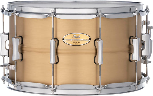 Pearl Primal Snare Collective 14"x8" Brass Snare Drum with Beaded 1mm Shell, Brushed Finish, 2.3mm Triple-Flanged Hoops, Dual Tension lugs, and deluxe strainer.