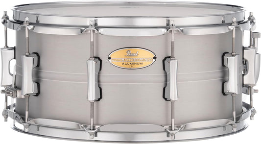 Pearl Primal Snare Collective 14"x6.5" Aluminum Snare Drum with Beaded 1mm Shell, Brushed Finish, 2.3mm Triple-Flanged Hoops, Dual Tension lugs, and deluxe strainer.