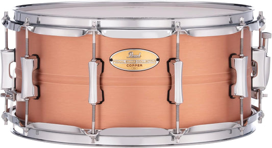 Pearl Primal Snare Collective 14"x6.5" Copper Snare Drum with Beaded 1mm Shell, Brushed Finish, 2.3mm Triple-Flanged Hoops, Dual Tension lugs, and deluxe strainer.