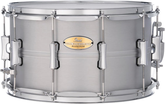 Pearl Primal Snare Collective 14"x8" Aluminum Snare Drum with Beaded 1mm Shell, Brushed Finish, 2.3mm Triple-Flanged Hoops, Dual Tension lugs, and deluxe strainer.