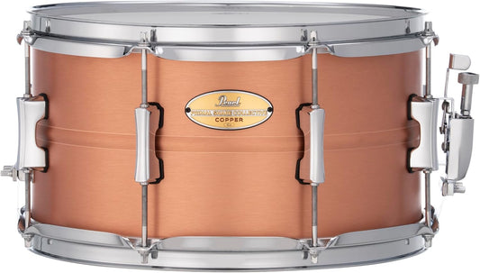 Pearl Primal Snare Collective 13"x7" Copper Snare Drum with Beaded 1mm Shell, Brushed Finish, 2.3mm Triple-Flanged Hoops, Dual Tension lugs, and deluxe strainer.