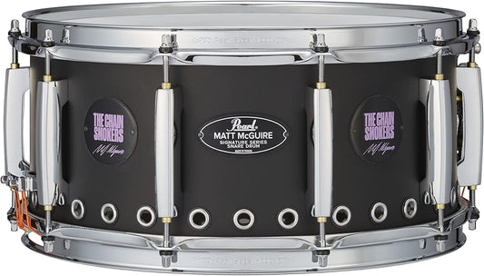Pearl Matt McGuire 14 Inch x 6.5 Inch Vented Black/Steel Signature Snare Drum -  Model MM1465S/C