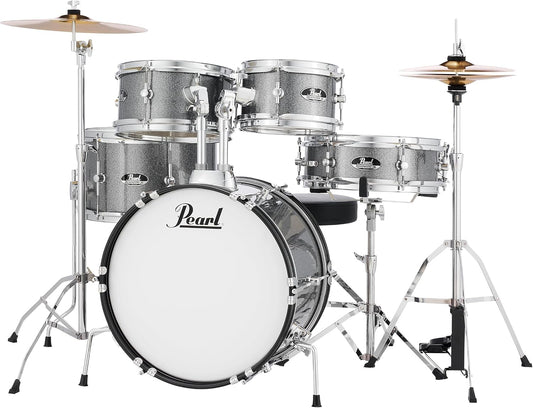 Pearl Roadshow Jr. 5 Piece Drum Set with Hardware and Cymbals, Gindstone Sparkle (RSJ465C/C708)
