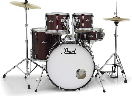 Pearl Roadshow Drum Set 5-Piece Complete Kit with Cymbals and Stands, Wine Red (RS525SC/C91)