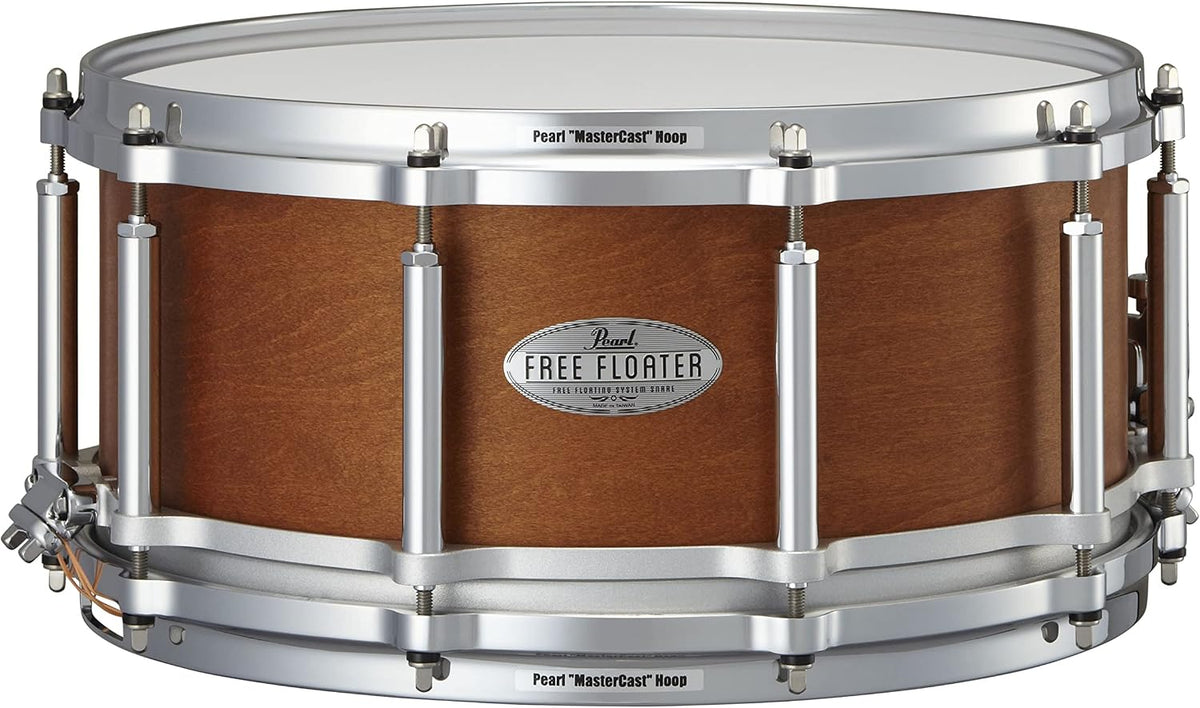 Pearl Free Floating 14 Inch x 6.5 Inch Maple/Mahogany Snare Drum - Satin Mahogany Finish - Model FTMMH1465322