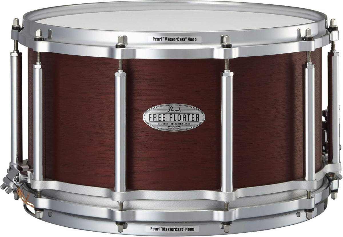 Pearl Free Floating 14 Inch x 8 Inch African Mahogany Snare Drum - Satin Red Mahogany Finish - Model FTMH1480324