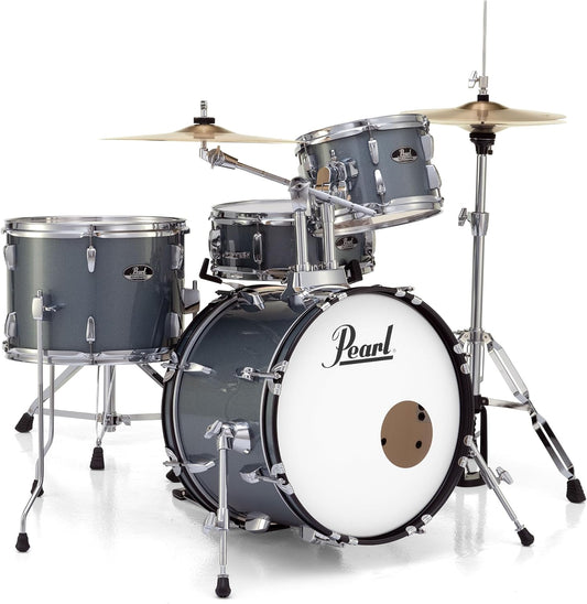 Pearl Roadshow Drum Set 4-Piece Complete Kit with Cymbals and Stands, Charcoal Metallic (RS584C/C706)