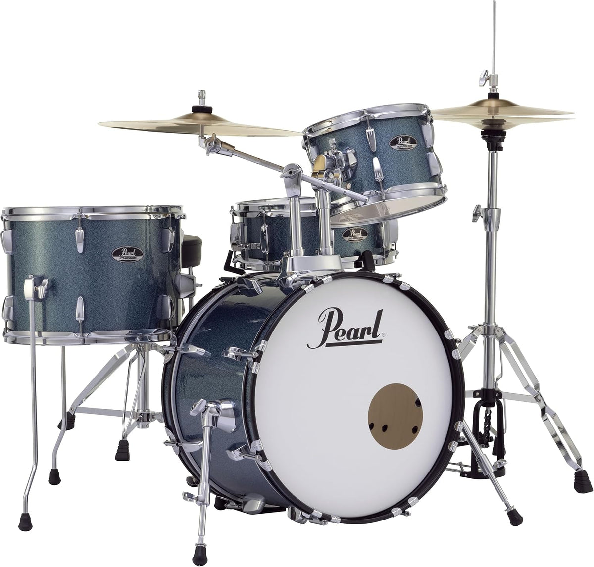 Pearl Roadshow Drum Set 4-Piece Complete Kit with Cymbals and Stands, Aqua Blue Glitter (RS584C/C703)