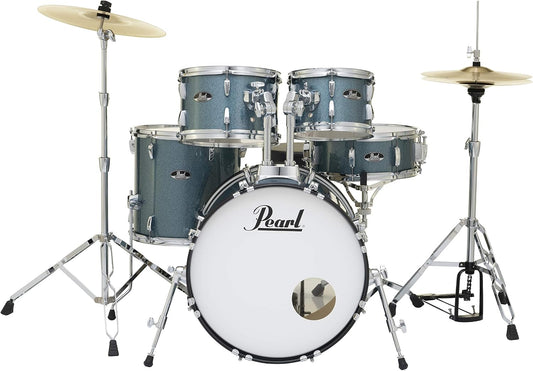 Pearl Roadshow Drum Set 5-Piece Complete Kit with Cymbals and Stands, Aqua Blue Glitter (RS505C/C703)