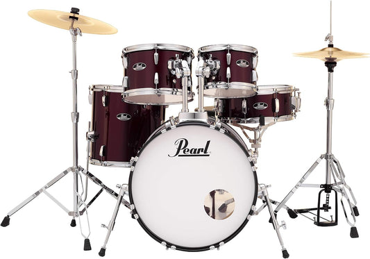 Pearl Roadshow Drum Set 5-Piece Complete Kit with Cymbals and Stands, Red Wine (RS505C/C91)