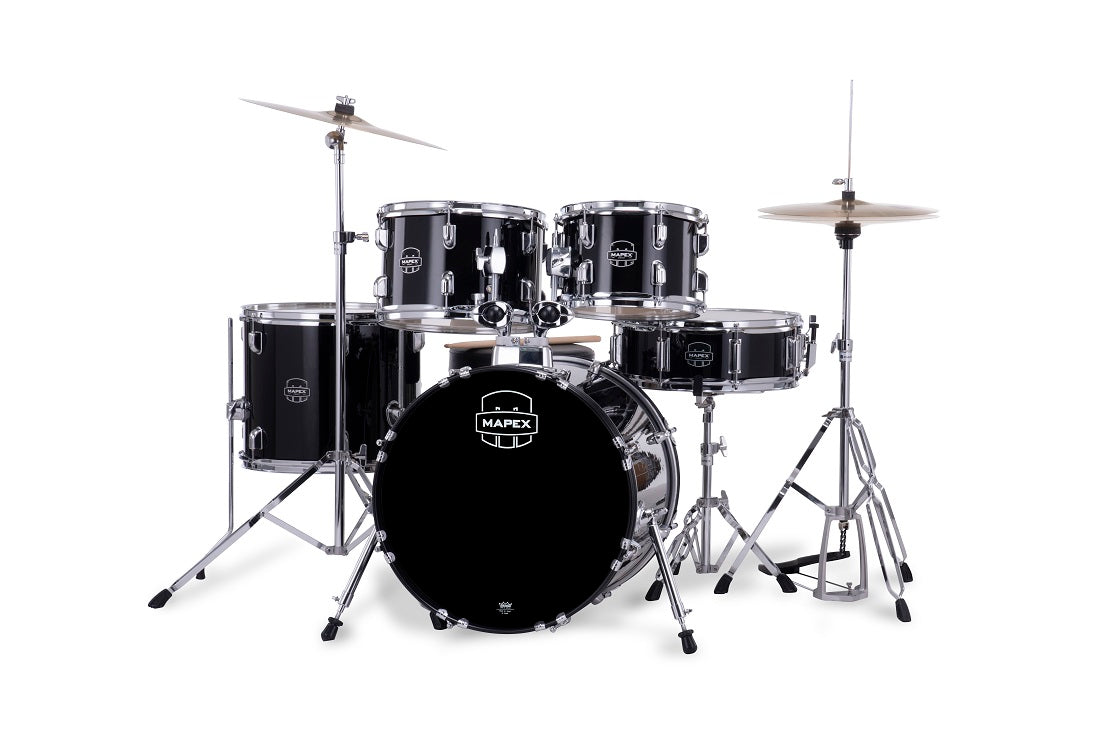 Mapex Comet 5 Piece Drum Set l Complete with Hardware & Cymbals l 22 / 10 / 12 / 14 /16 Configuration l Dark Black Finish l Model CM5294FTCDK