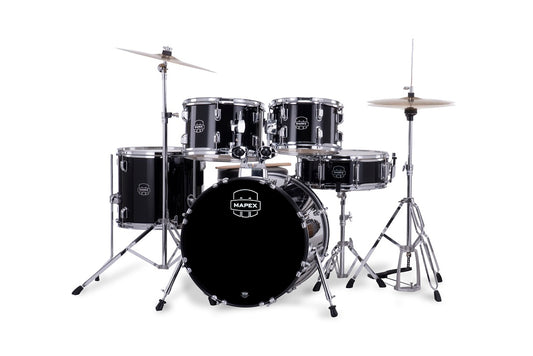 Mapex Comet 5 Piece Drum Set l Complete with Hardware & Cymbals l 22 / 10 / 12 / 14 /16 Configuration l Dark Black Finish l Model CM5294FTCDK
