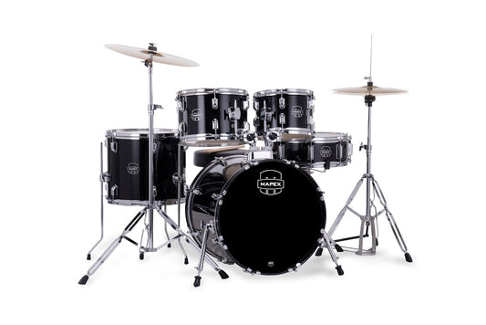 Mapex Comet 5 Piece Drum Set l Complete with Hardware & Cymbals l 22 / 10 / 12 / 14 /16 Configuration l Dark Black Finish l Model CM5294FTCDK