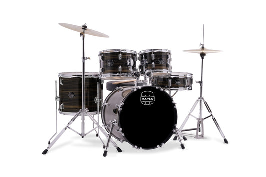 Mapex Comet 5 Piece Drum Set l Complete with Hardware & Cymbals l 22 / 10 / 12 / 14 /16 Configuration l Ebony Yellow Grain Finish l Model CM5294FTCFJ