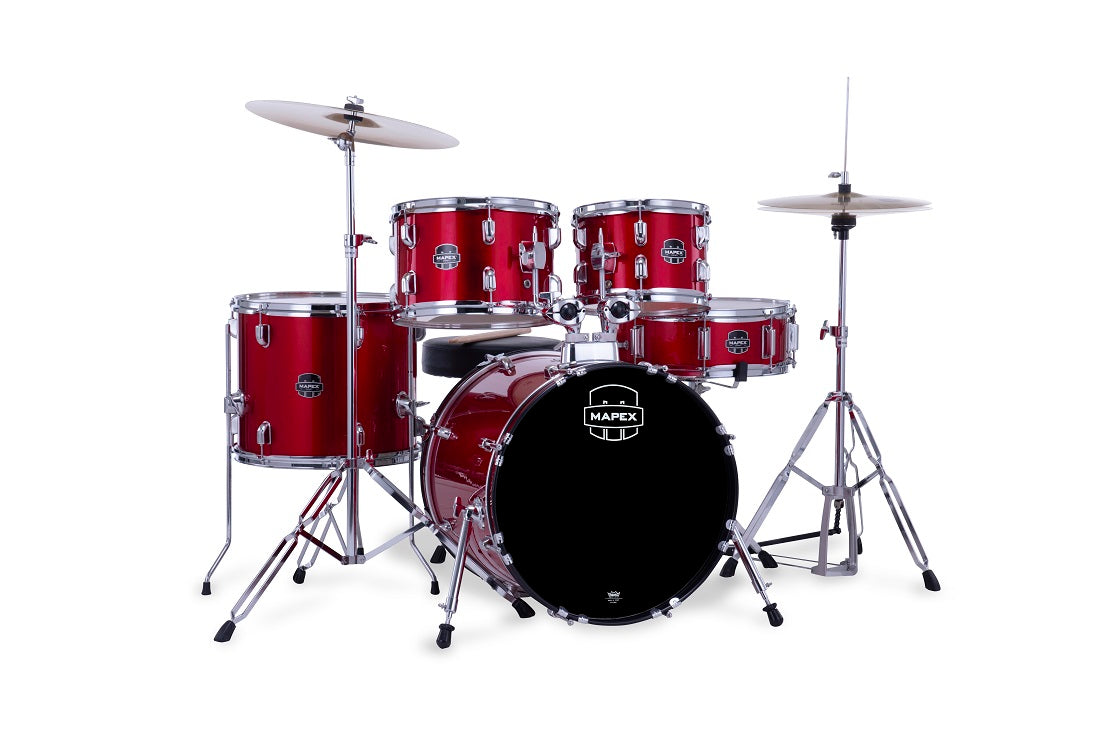 Mapex Comet 5 Piece Drum Set l Complete with Hardware & Cymbals l 22 / 10 / 12 / 14 /16 Configuration l Infra Red Finish l Model CM5294FTCIR